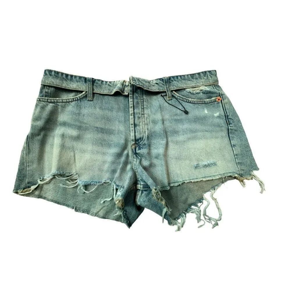 Zara Womens Cut Off Jean Shorts US 12 EU 44 Blue Denim Frayed 9794/004 NWOT